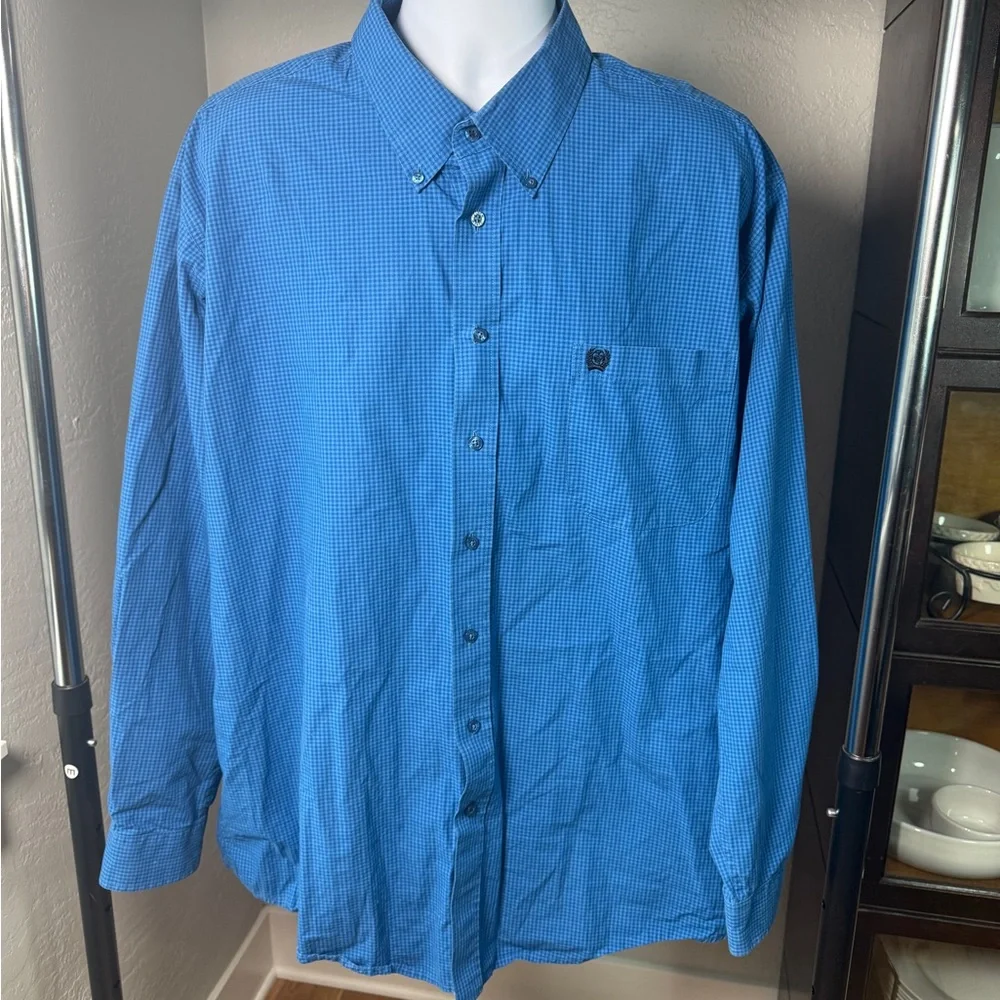Cinch Men’s Blue Gingham Western Button-Down Shirt 100% Cotton Size XL